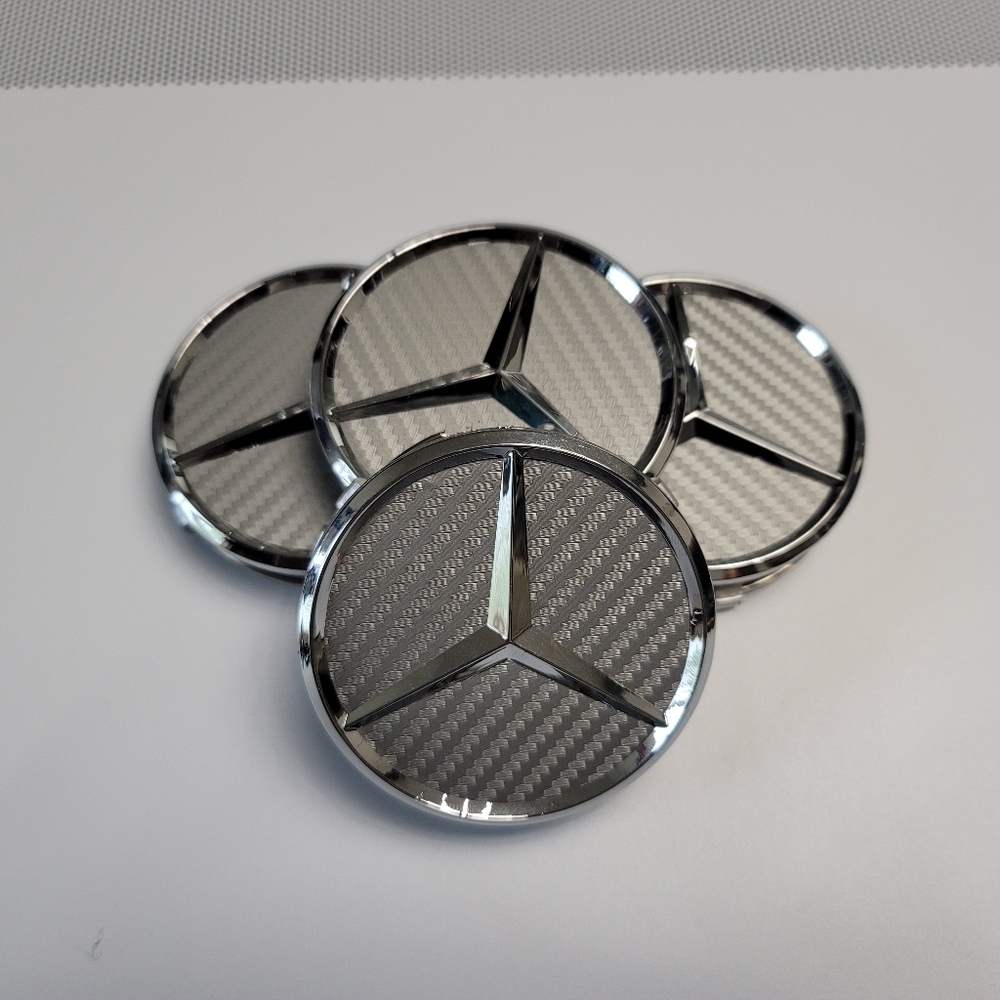 4 Silver Carbon Fiber WHEEL CENTER HUB CAPS EMBLEM FITS MERCEDES BENZ 75MM